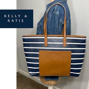 LIKE NEW Kelly & Katie Navy and White Striped Oversized Tote